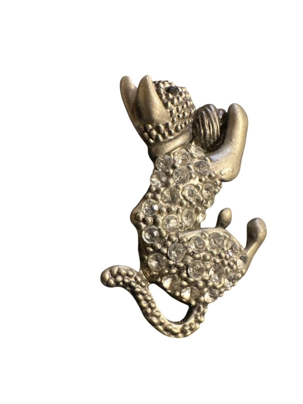 Vintage Gold-Tone Cat Brooch With Rhinestones & Black Accent Eyes - Picture 3 of 5